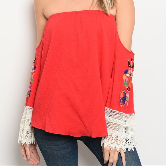 Vava by Joy Han Tops - LAST Red Embroidered Off Shoulder Top